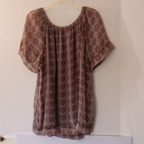 St. John's Bay Women's Sheer Print Lined Blouse - Size (2X) - Brown - Polyester - Picture 2 of 4